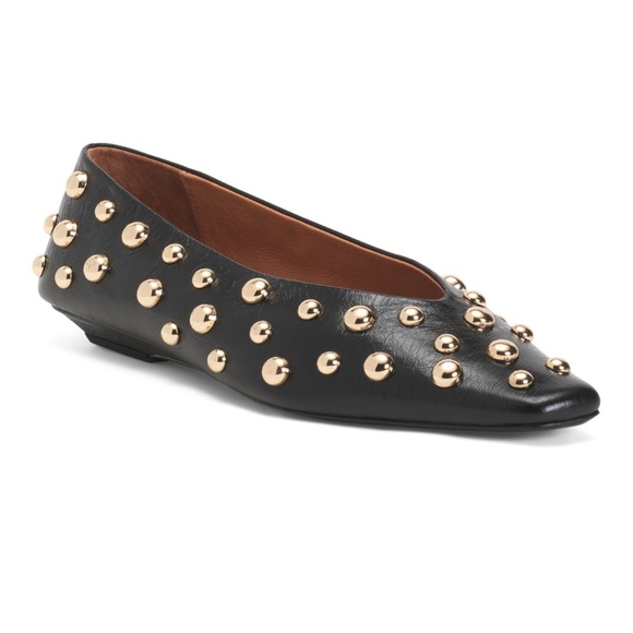INTENTIONALLY BLANK Switch Dome Black Leather Studded Flats